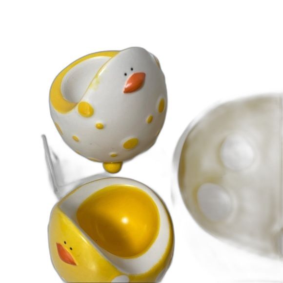 Ganz Set of 3 Baby Chick Egg Cup Holder/Bowl Yellow/White PolkaDots Ganz NEW - Picture 6 of 11